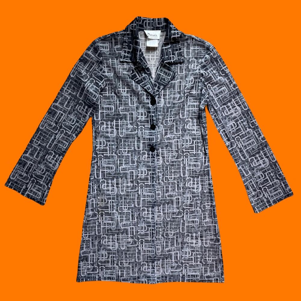 90's vintage mesh cyber long sleeve duster button up collared Size 5/6
